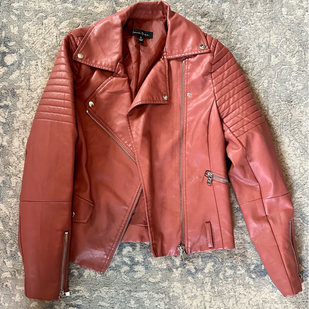 Love Tree size small mauve moto faux leather jacket